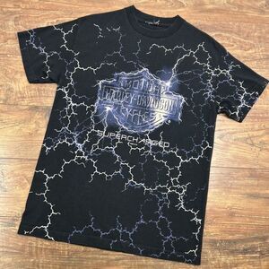 Vintage Harley Davidson Thunder Lightning Supercharged‎ Shirt All Over Print S**